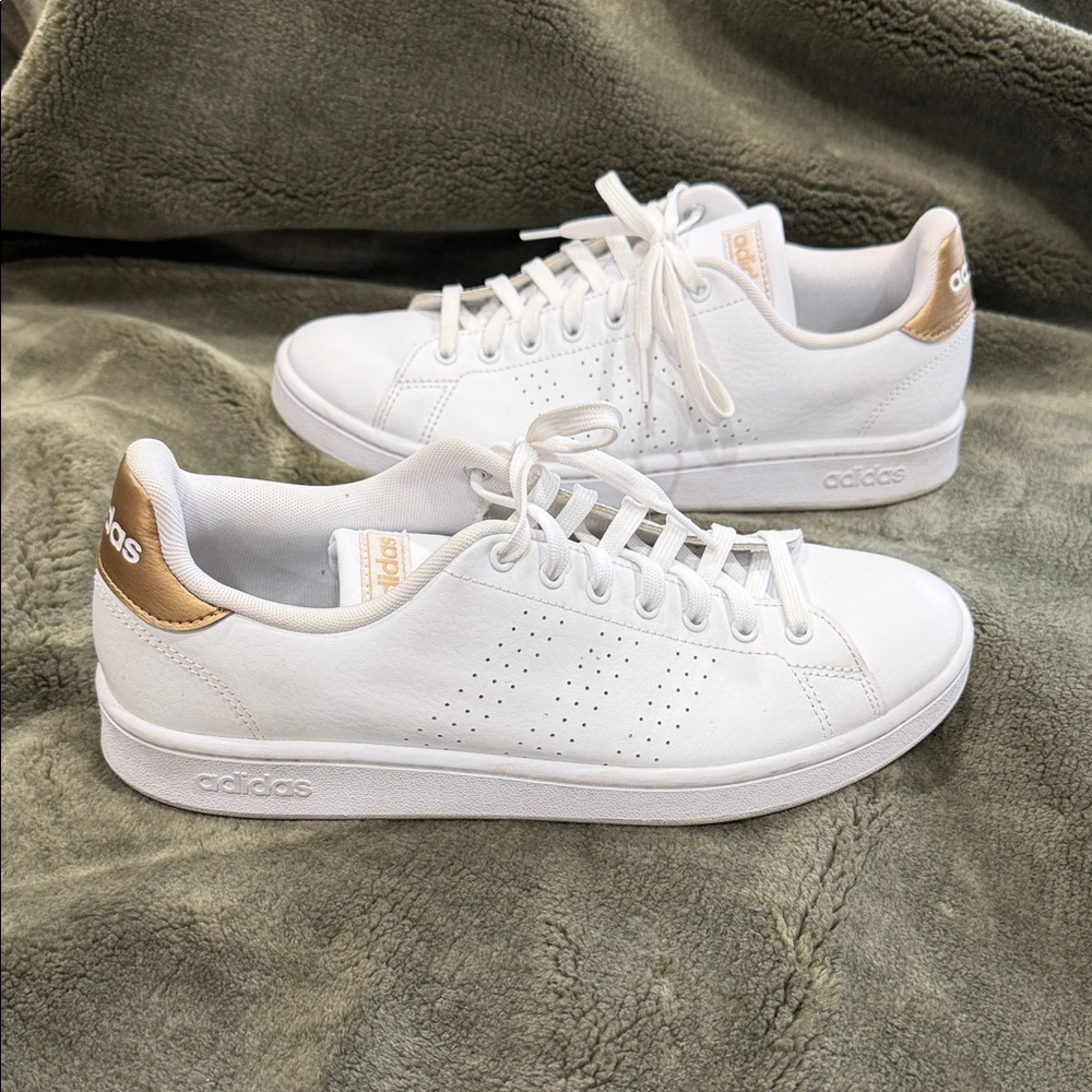 Adidas Women's White Sneakers with Gold Accents